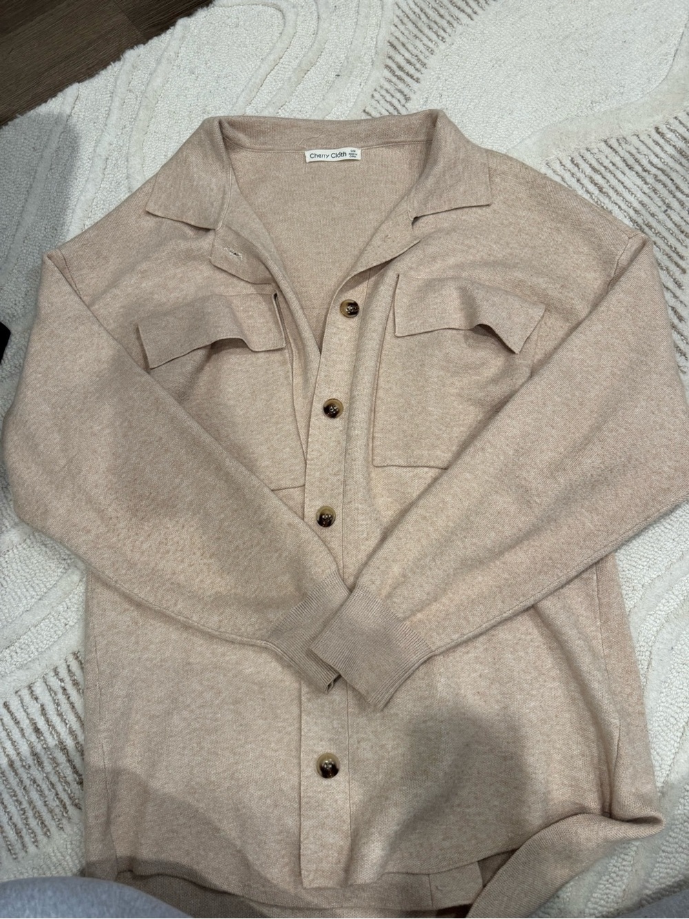 Beige Knit Button-Up Cardigan Shirt